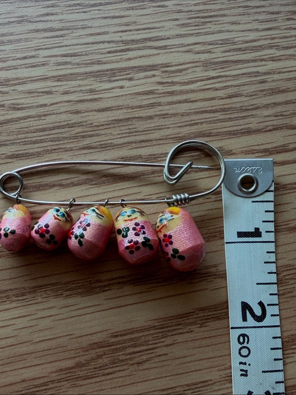 Pink Matryoshka Doll Charm Safety Pin Keychain